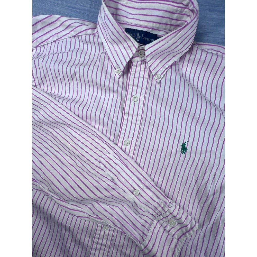 Polo Ralph Lauren Mens Large Classic Fit Purple White‎ Striped Button Down Shirt